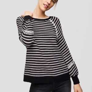 LOFT Black and White Striped Crew Neck Sweater